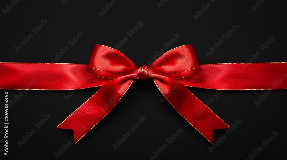 A red ribbon with gold trim is tied in bow A red ribbon with gold trim is tied in bow