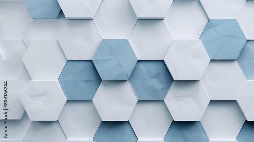 A pattern of interlocking hexagons in varying shades of blue and gray, creating a modern, geometric look, high-resolution photo, realistic photo, hyper realistic A pattern of interlocking hexagons in varying shades of blue and gray, creating a modern, geometric look, high-resolution photo, realistic photo, hyper realistic