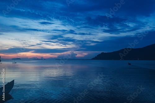 Dawn before sunrise of mangrove forest ocean view inThailand. photo