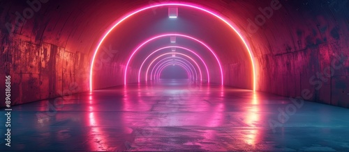 Fototapeta Naklejka Na Ścianę i Meble -  Futuristic tunnel with purple neon lights. 3d rendering background