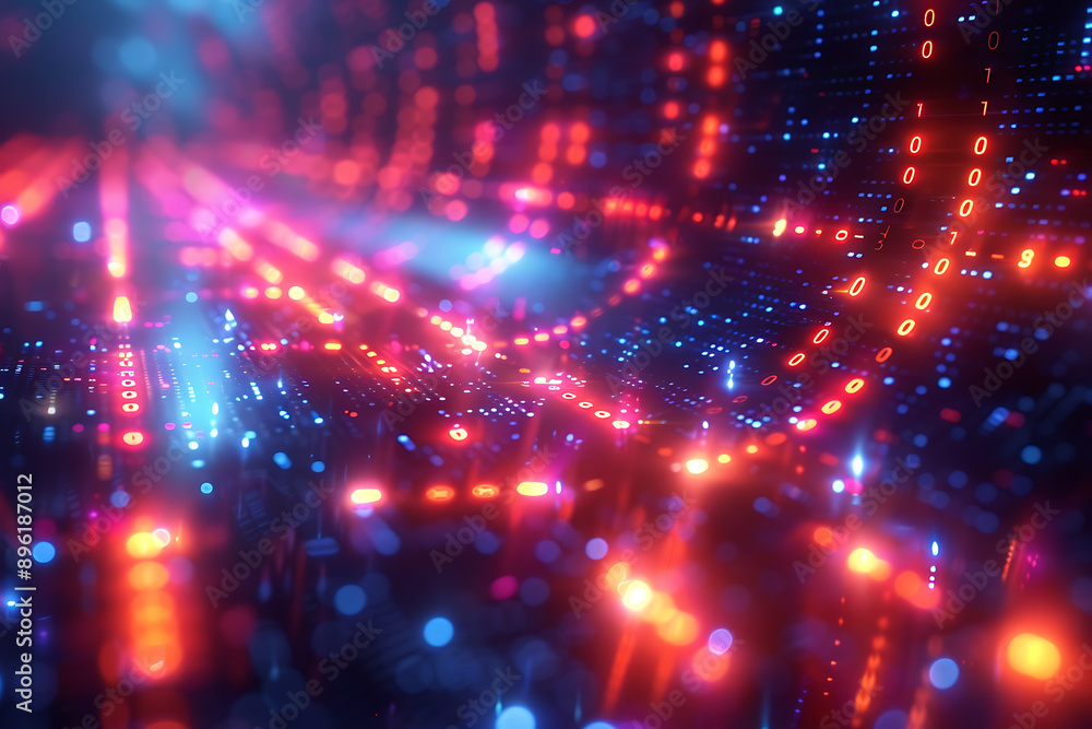 Obraz premium A binary background with dark blue and touches of neon highlights creating a technological and futuristic aesthetic