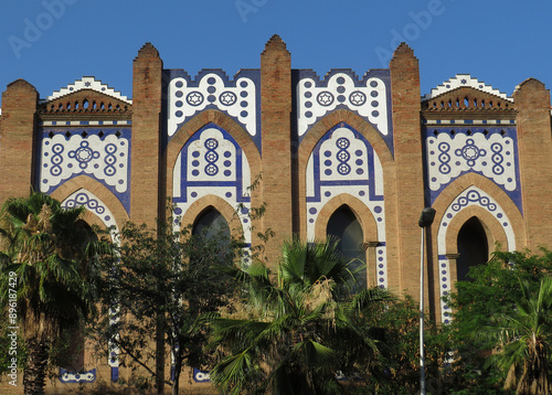 Revival architecture in Barcelona. Historic Monumental bullring with Neo Arabic decoration. photo