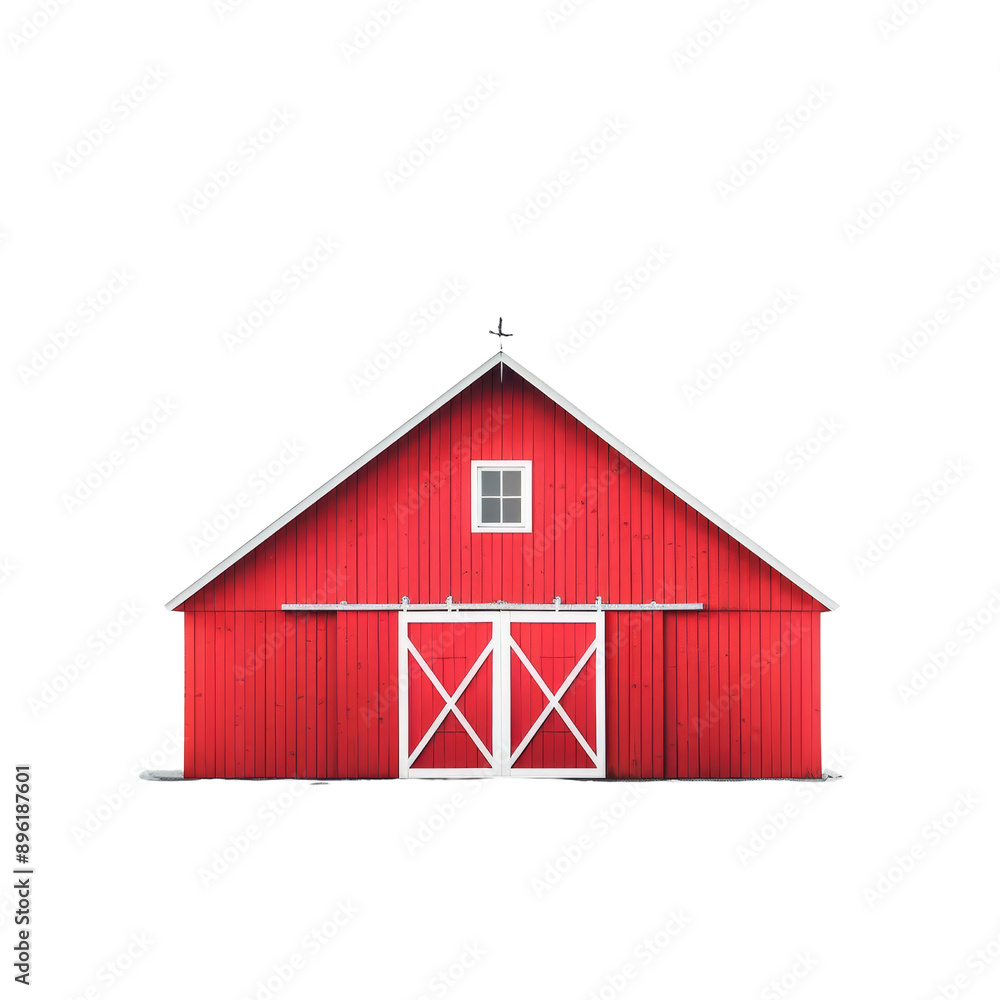 Classic red barn with white trim and double doors, isolated on white background. Perfect for agricultural and rural-themed projects. Classic red barn with white trim and double doors, isolated on white background. Perfect for agricultural and rural-themed projects.