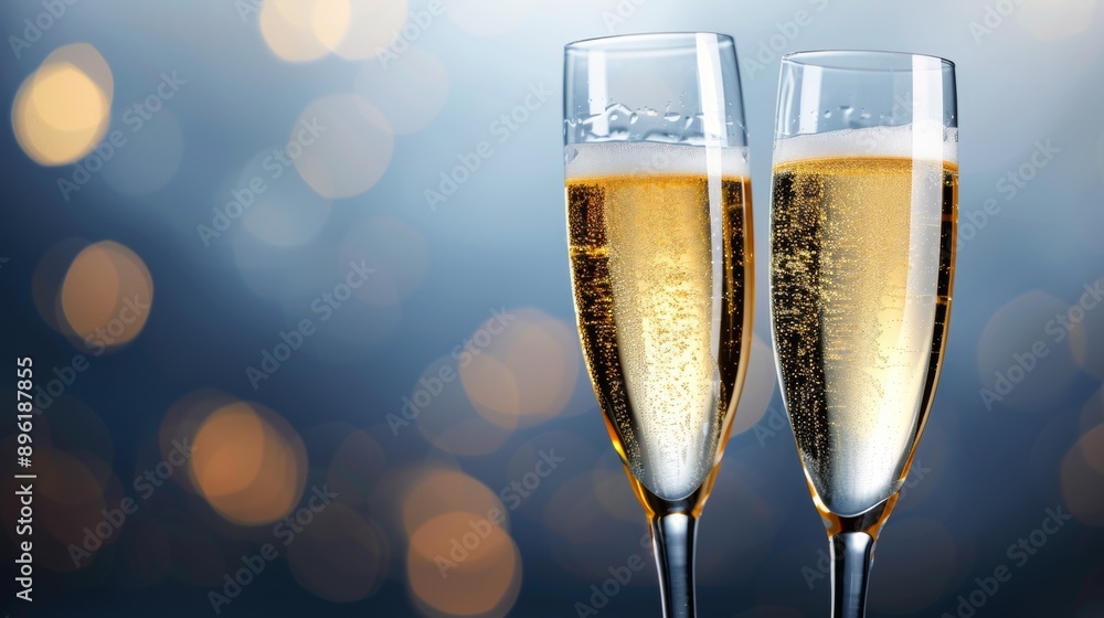 Two champagne flutes filled with bubbly liquid Two champagne flutes filled with bubbly liquid