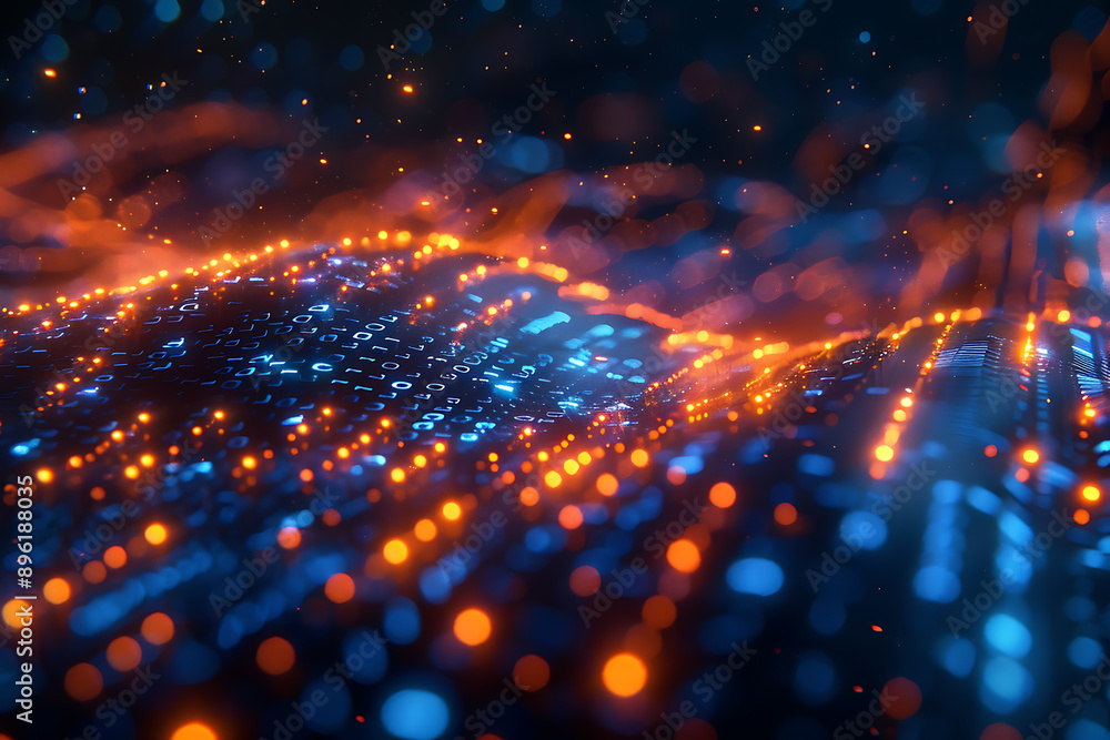 Fototapeta premium A binary background with dark blue and touches of neon highlights creating a technological and futuristic aesthetic