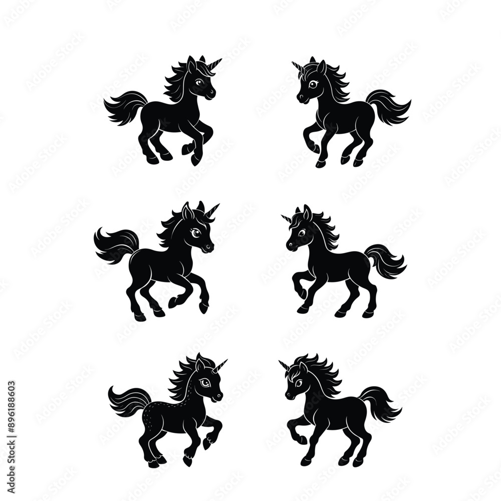 Fototapeta premium Baby Unicorn Silhouette Sets