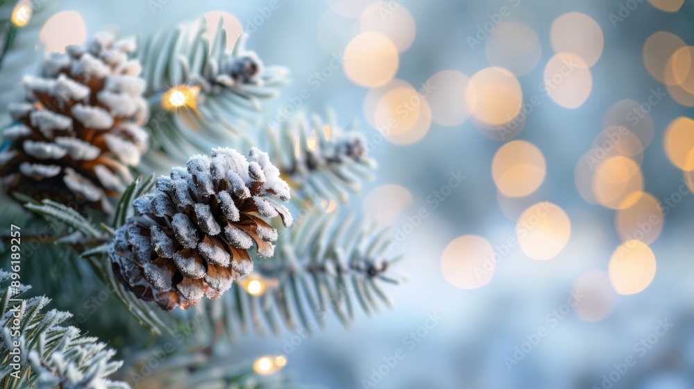 pine tree with snow on it and lights shining on it pine tree with snow on it and lights shining on it