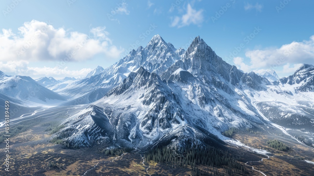 Obraz premium Mountain landscape with snow and trees in the foreground