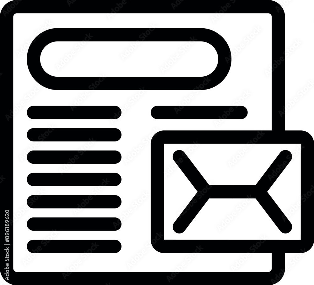 Simple black and white icon of a newsletter with an envelope symbolizing email marketing campaign Simple black and white icon of a newsletter with an envelope symbolizing email marketing campaign