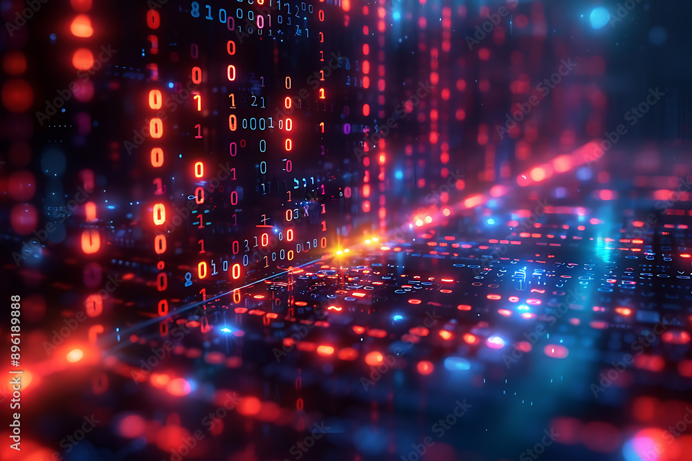 A binary background with dark blue and touches of neon highlights creating a technological and futuristic aesthetic A binary background with dark blue and touches of neon highlights creating a technological and futuristic aesthetic