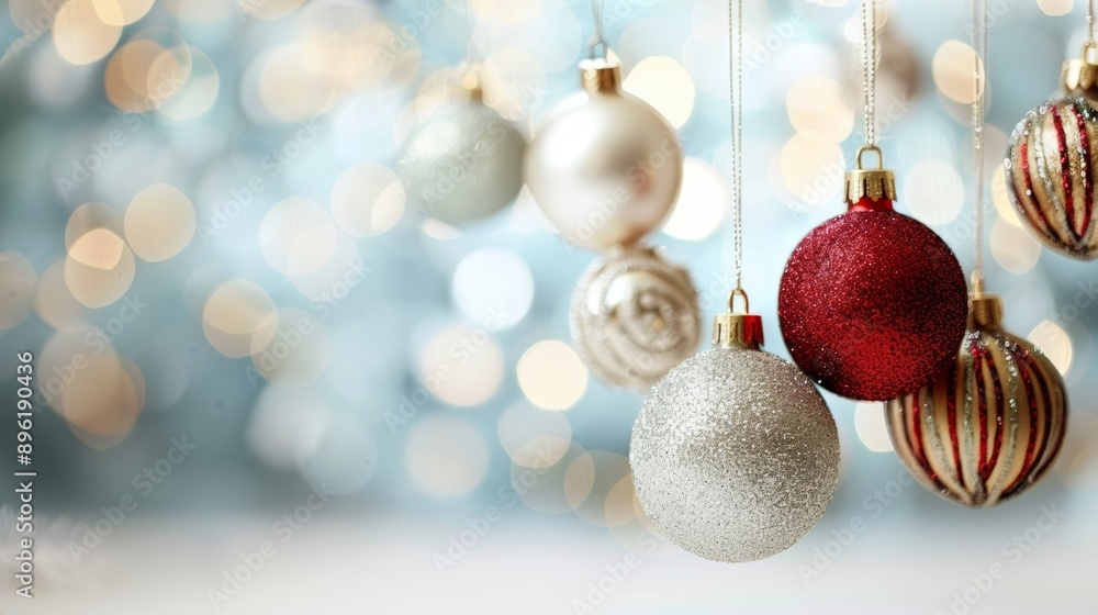 A bunch of Christmas ornaments hanging from a string A bunch of Christmas ornaments hanging from a string