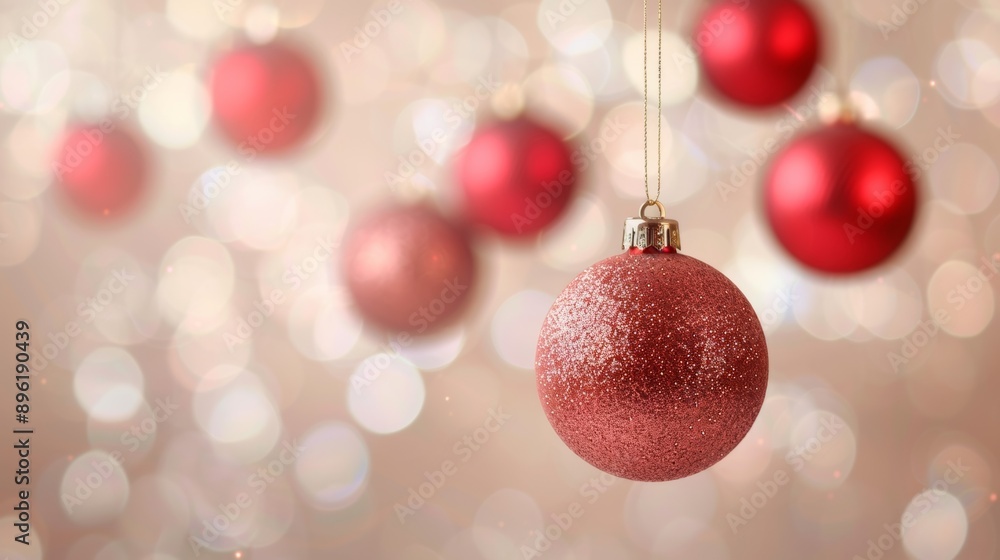A red ball with glitter is hanging from a string A red ball with glitter is hanging from a string