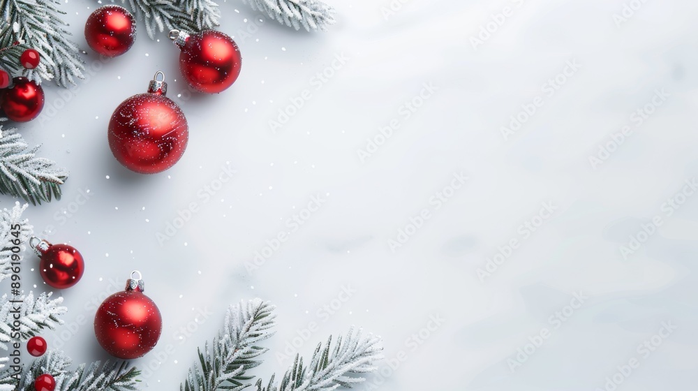 A white background with red and white Christmas ornaments A white background with red and white Christmas ornaments