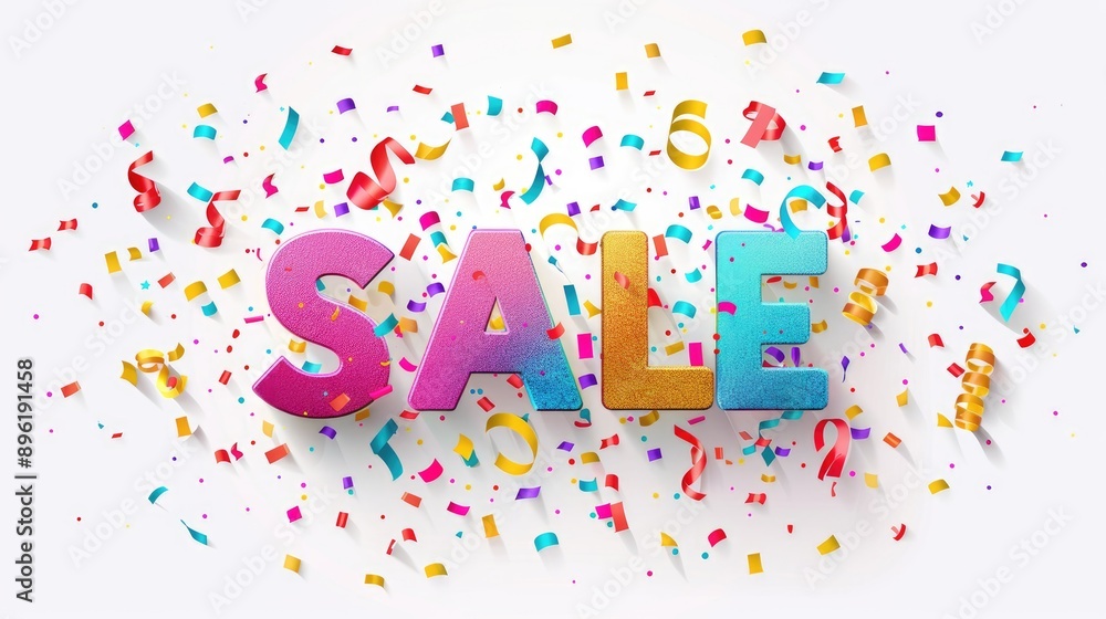 pink blue SALE text on festive white background with flying paper confetti, retail promotions, discount events and social media marketing Big sale offer.. pink blue SALE text on festive white background with flying paper confetti, retail promotions, discount events and social media marketing Big sale offer..