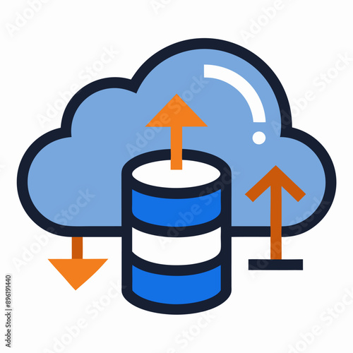 Simple cloud storage icon with arrows representing data transfer, isolated on a white background