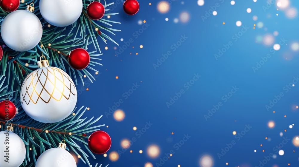 A blue background with white and red Christmas decorations A blue background with white and red Christmas decorations