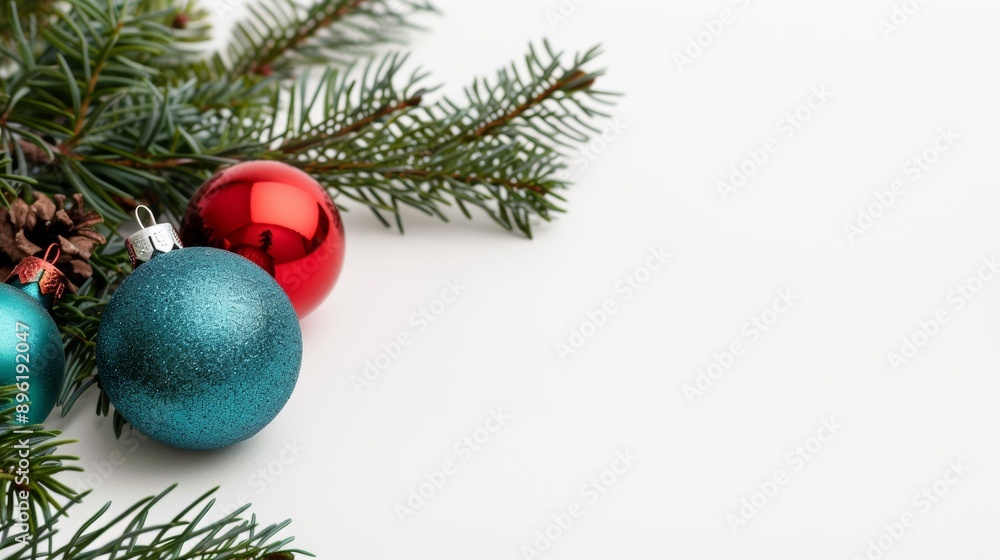 A blue and red ornament sits on white background A blue and red ornament sits on white background