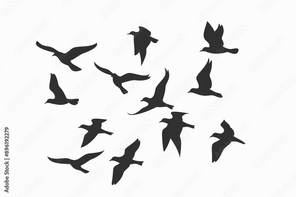 Silhouettes of flying birds on a white background. Illustration of an isolated bird. Tattoo design. Silhouettes of flying birds on a white background. Illustration of an isolated bird. Tattoo design.