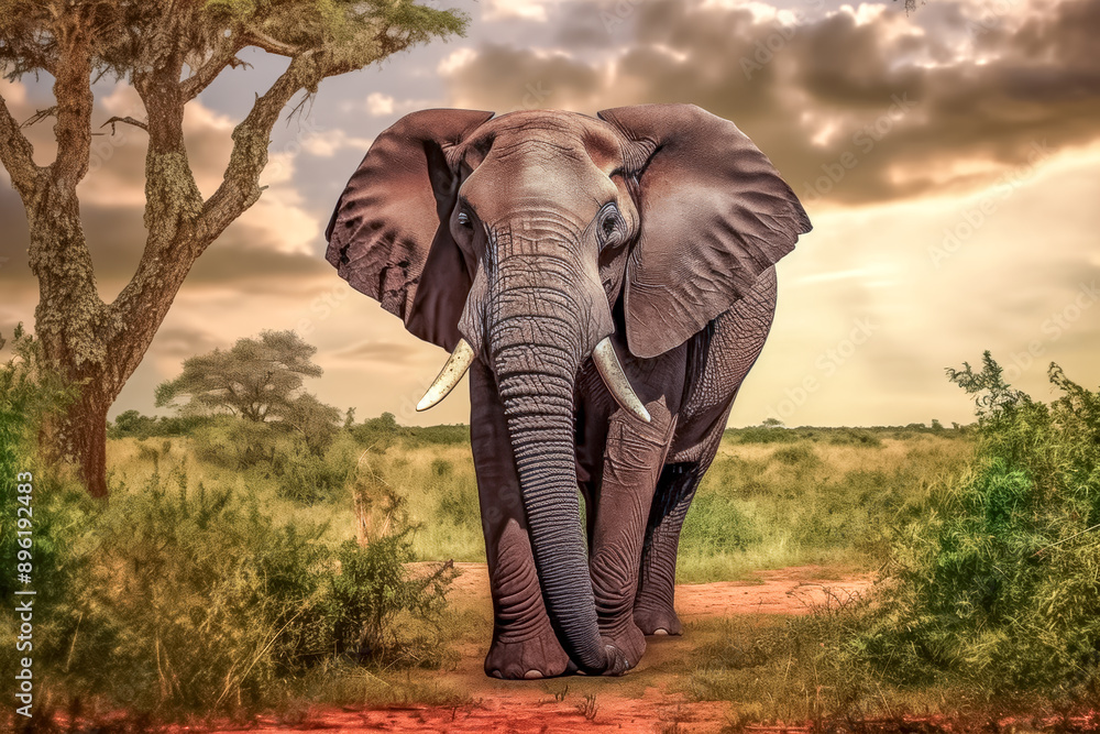 Fototapeta premium Prächtiger Elefant in freier Natur, Generative AI