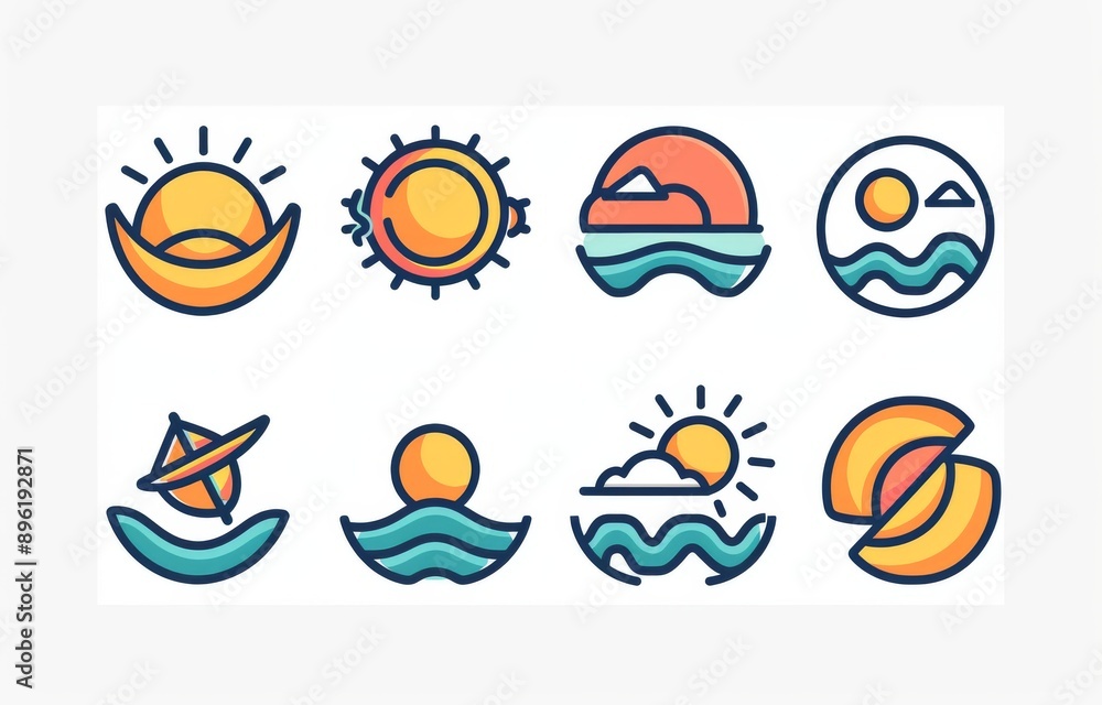 The collection of line designs with the sun can be used on websites, stickers, tattoos, or as icons. The collection of line designs with the sun can be used on websites, stickers, tattoos, or as icons.