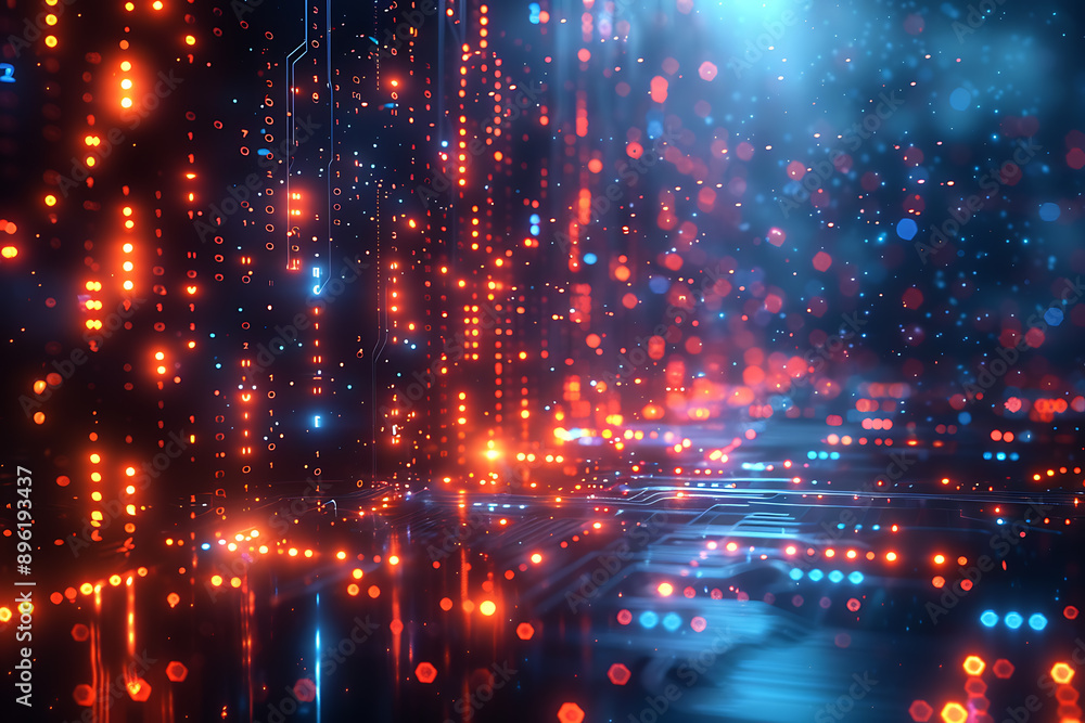 Fototapeta premium A binary background with dark blue and touches of neon highlights creating a technological and futuristic aesthetic