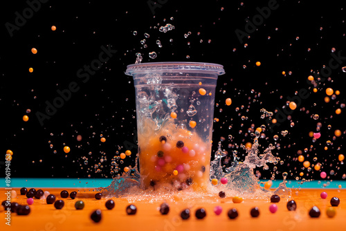 A transparent bubble tea mu...
