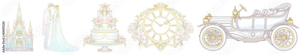 Alphonse Mucha wedding illustration png cut out element set Alphonse Mucha wedding illustration png cut out element set