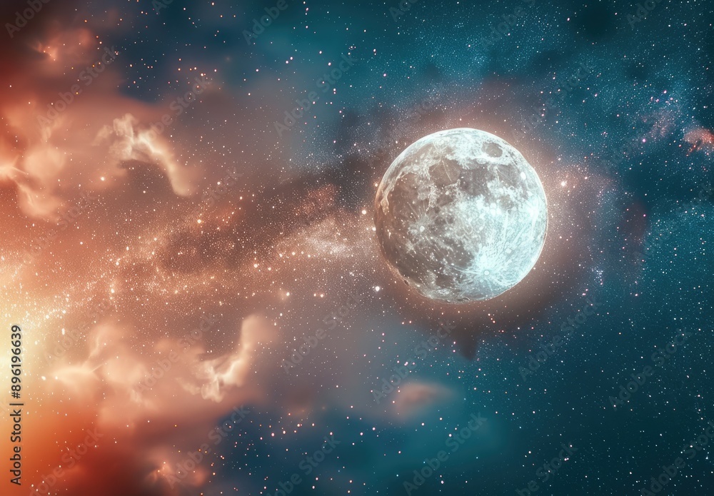 Obraz premium Full Moon in a Starry Night Sky