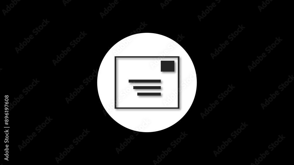 Stamped envelope white color simple shape circle animation black background Stamped envelope white color simple shape circle animation black background