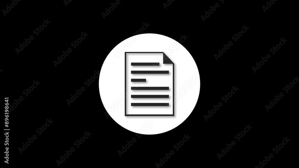 Text file icon white color simple shape circle animation black background Text file icon white color simple shape circle animation black background