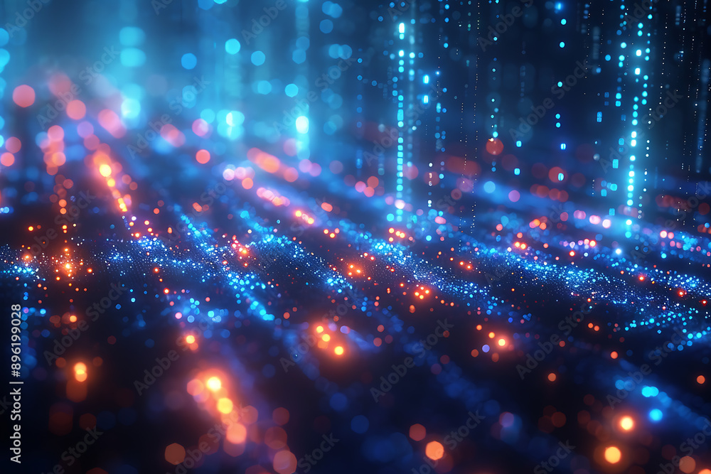 Obraz premium A binary background with dark blue and touches of neon highlights creating a technological and futuristic aesthetic