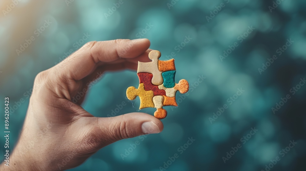 Hand Holding a Colorful Jigsaw Puzzle Piece. Hand Holding a Colorful Jigsaw Puzzle Piece.