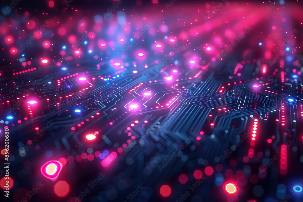 Obraz premium A binary background with dark blue and touches of neon highlights creating a technological and futuristic aesthetic