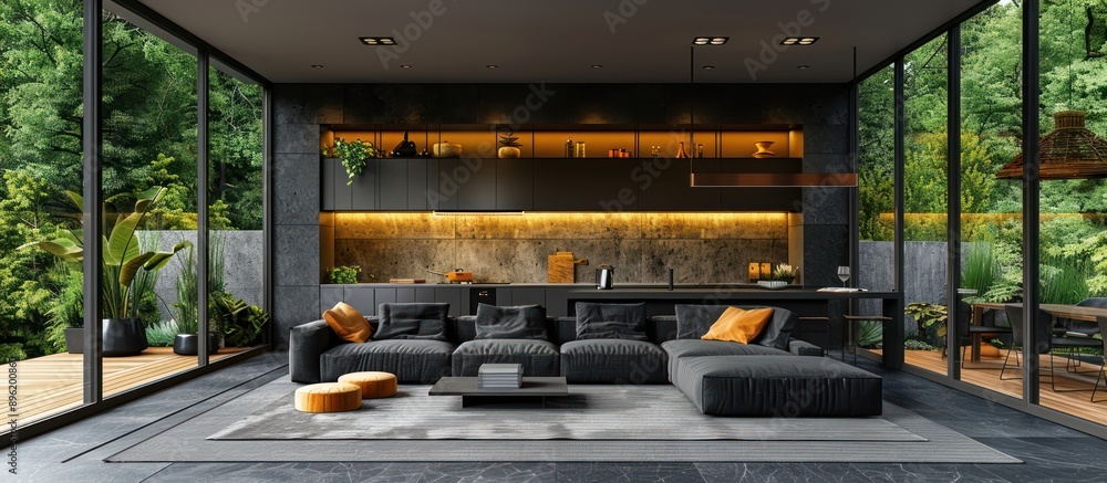 Modern kitchen with luxury and clean elegant black furniture, background concept Modern kitchen with luxury and clean elegant black furniture, background concept