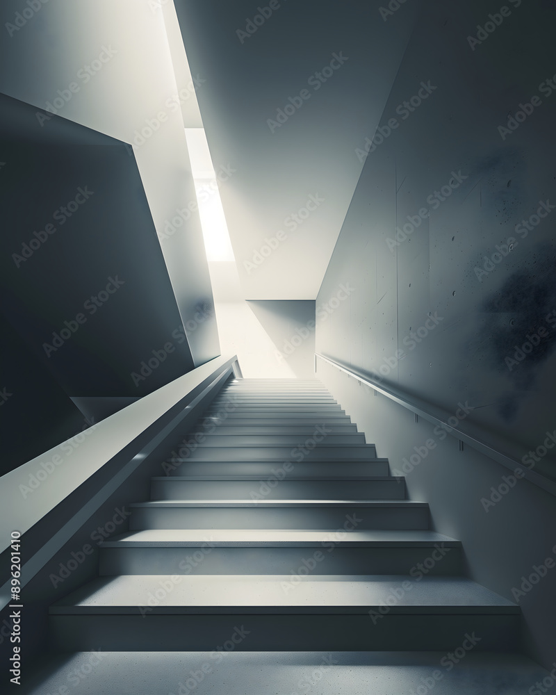 Fototapeta premium Modern Minimalist Stairs with Depth and Chiaroscuro