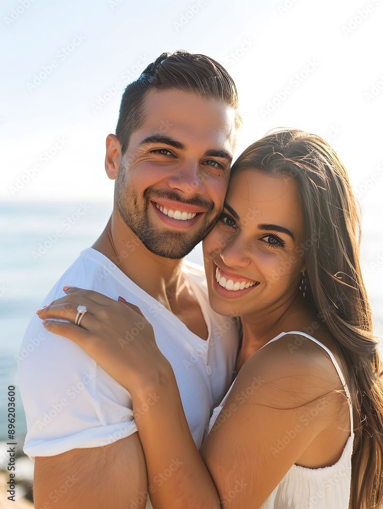 Fototapeta premium Beautiful young couple smiling on a summer day at the beach