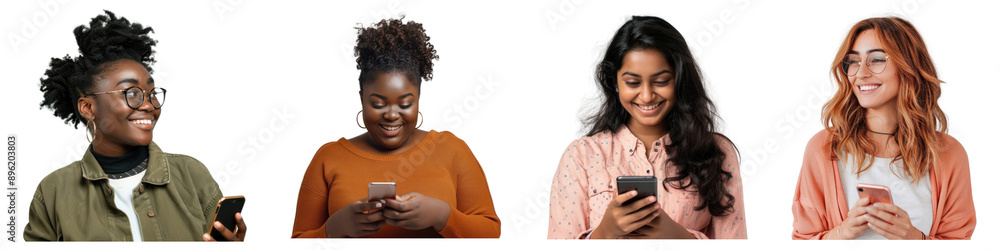 Diverse women using smartphones png cut out element set Diverse women using smartphones png cut out element set