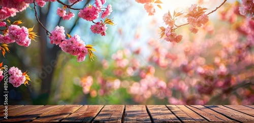 Pink Blossoms and a Wooden Tabletop