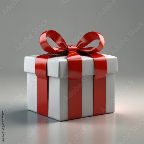 3D rendering of a beautiful, bright, detailed gift box with ribbon gift wrapping on a white background 