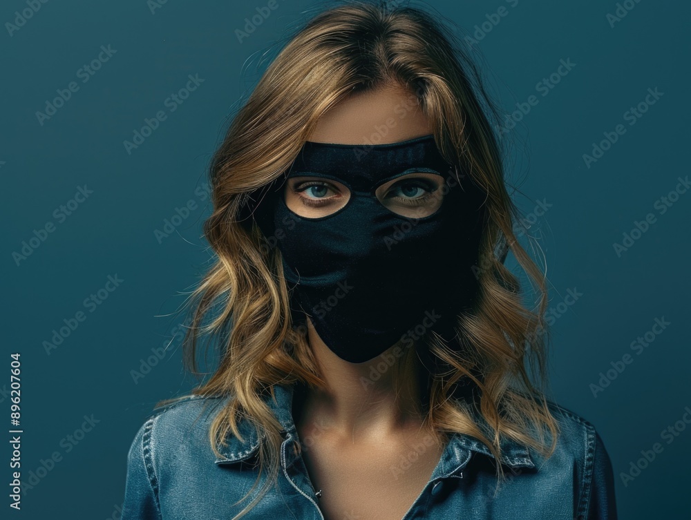 A woman wears a mask, symbolizing environmental activism and protection. Fashionable portrait with a sustainable message. A woman wears a mask, symbolizing environmental activism and protection. Fashionable portrait with a sustainable message.