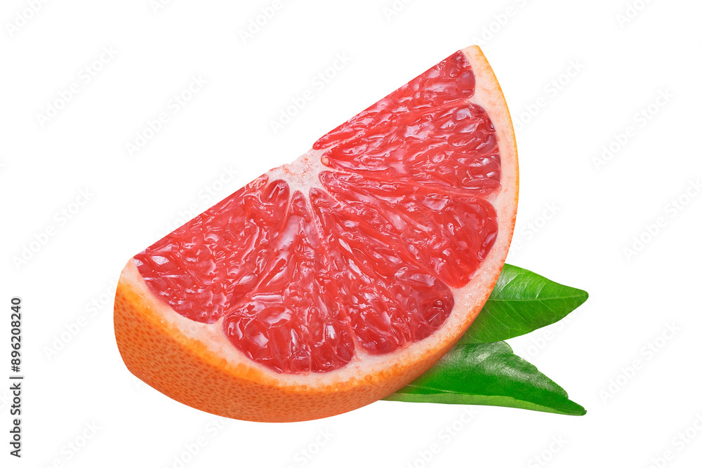 Grapefruit slice with leaf on isolated white background. Grapefruit slice with leaf on isolated white background.