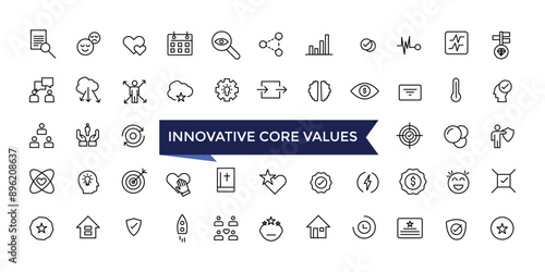 Innovative Core Values Icon Set with editable stroke collection for web and ui. Line icons pack. Vector illustration.