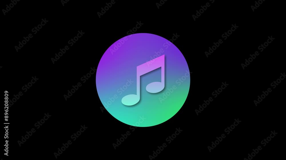 Musical note icon colorful simple shape circle animation black background