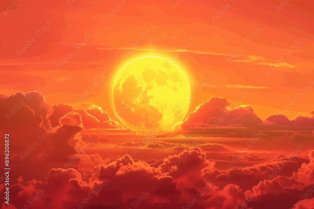 Glowing sun over warm cloudscape Glowing sun over warm cloudscape
