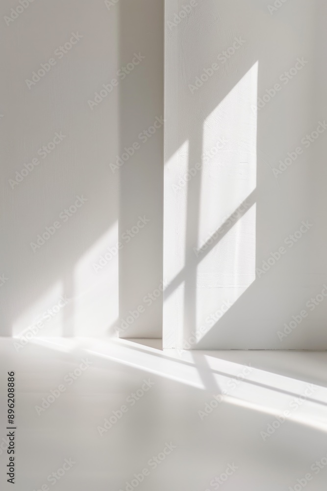 A room with sunlight streaming through two windows, casting shadows and creating a bright atmosphere. A room with sunlight streaming through two windows, casting shadows and creating a bright atmosphere.