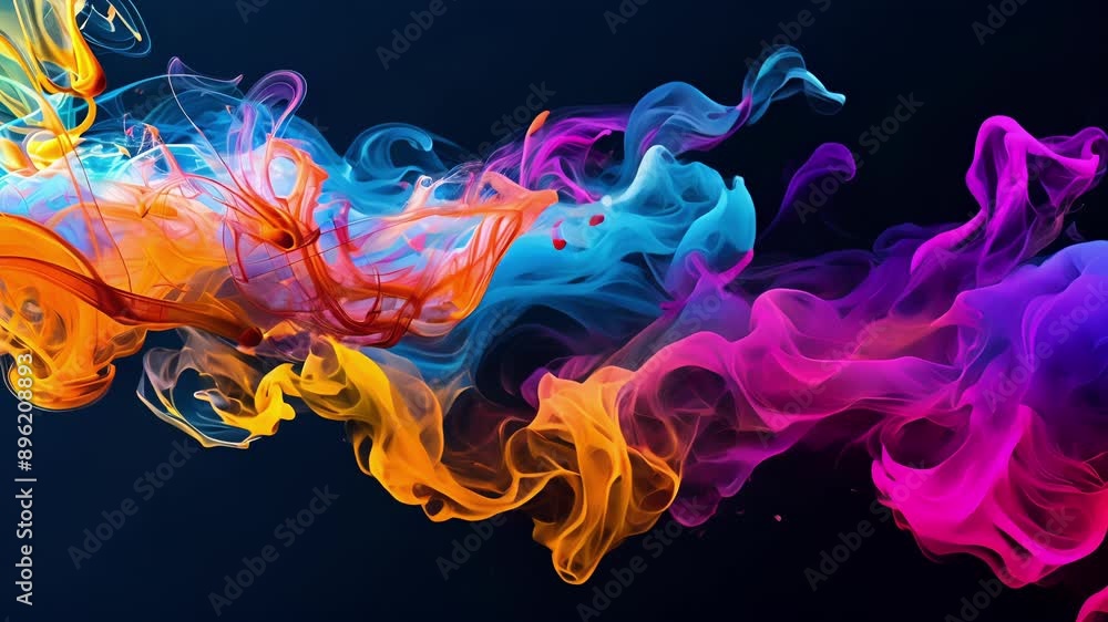 A collection of abstract art prints showcasing the unpredictable and everchanging patterns of fluid smoke with bold splashes of color against a black background. A collection of abstract art prints showcasing the unpredictable and everchanging patterns of fluid smoke with bold splashes of color against a black background.