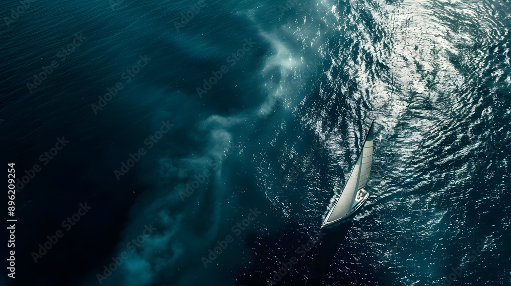 Fototapeta premium Sailboat on the Ocean from Above