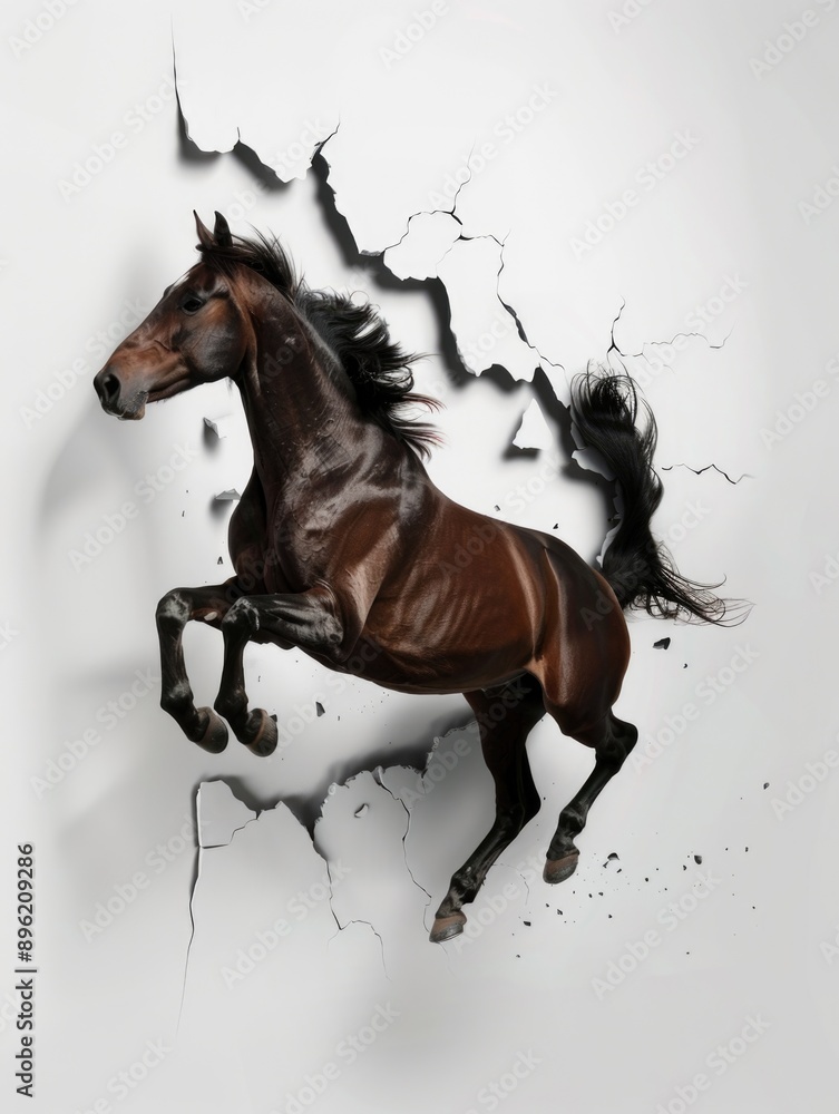 Horses running, power, dynamic movement breaking through wall. Sports action, equestrian event, equine, horse racing. Horses running, power, dynamic movement breaking through wall. Sports action, equestrian event, equine, horse racing.