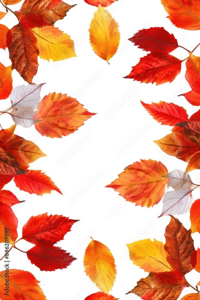 A variety of colorful leaves on a white background A variety of colorful leaves on a white background