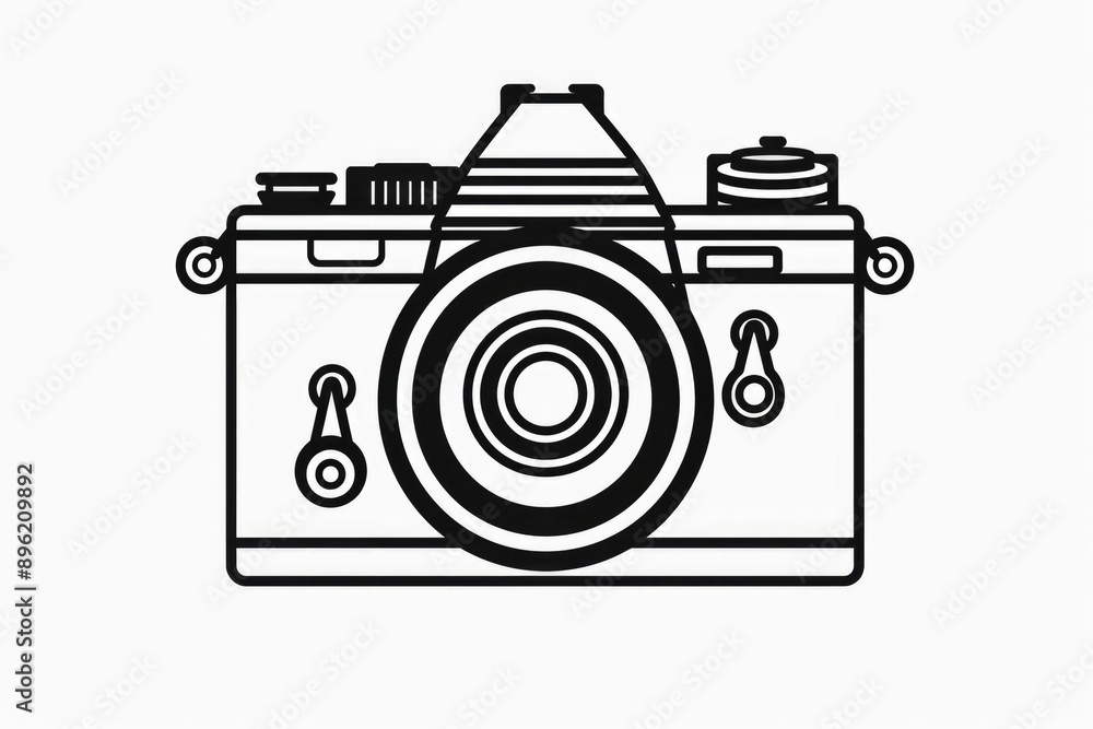 A camera with a black and white color scheme. The camera is a vintage style and has a classic look A camera with a black and white color scheme. The camera is a vintage style and has a classic look